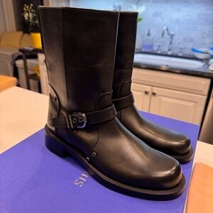 NEW! STUART WEITZMAN Maverick Black Leather Pull-On Boots Women's Sz 6.5